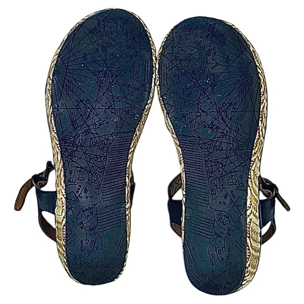 Bussola Trinidad Teagan Women’s Black Leather Woven Wedge Sandals 7.5 EUC